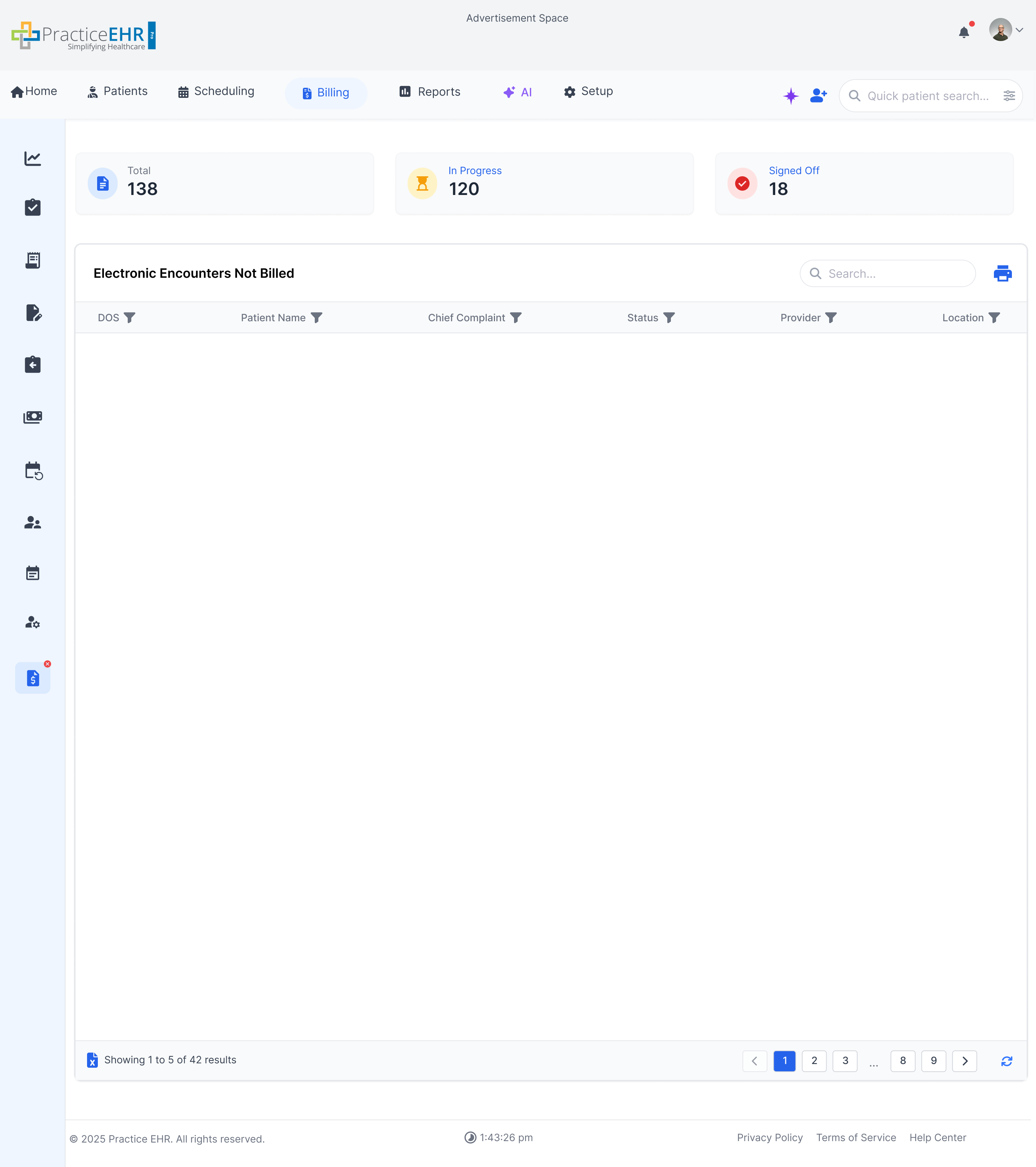 Encounters Not Billed Screenshot